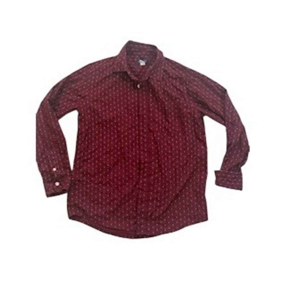The Childrens Place Boys Burgundy Geo Print Button Shirt Long Sleeve‎ 10/12 L